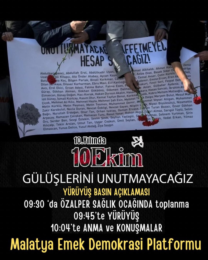 10 Ekim’in 10. Yılında Malatya’da Anma “Gülüşlerini Unutmayacağız