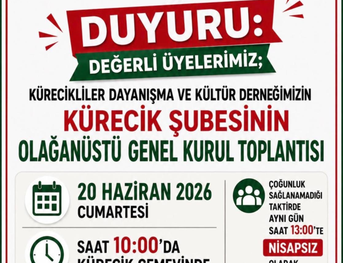 Kürecikliler Derneği Olağanüstü Genel Kurula Gidiyor