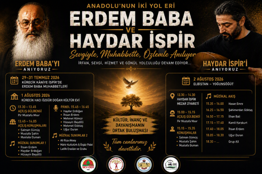 ANADOLU’NUN İKİ KADİM DEĞERİ ERDEM BABA VE HAYDAR İSPİR, KÜLTÜR VE İNANÇ BULUŞMALARIYLA ANILACAK